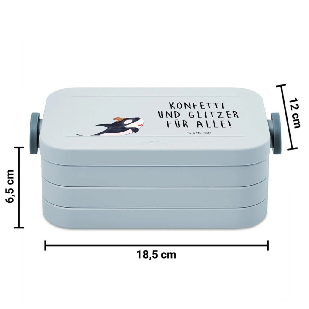 MEPAL Bentobox Orca Zylinder Motiv Bentobox, Brotdose, Lunchbox, Meerestiere, Meer, Urlaub, Narwal, Orca, Glückwunsch, Geburtstag, Fest, Konfetti, Feier, Glitter, Fete, Glitzer