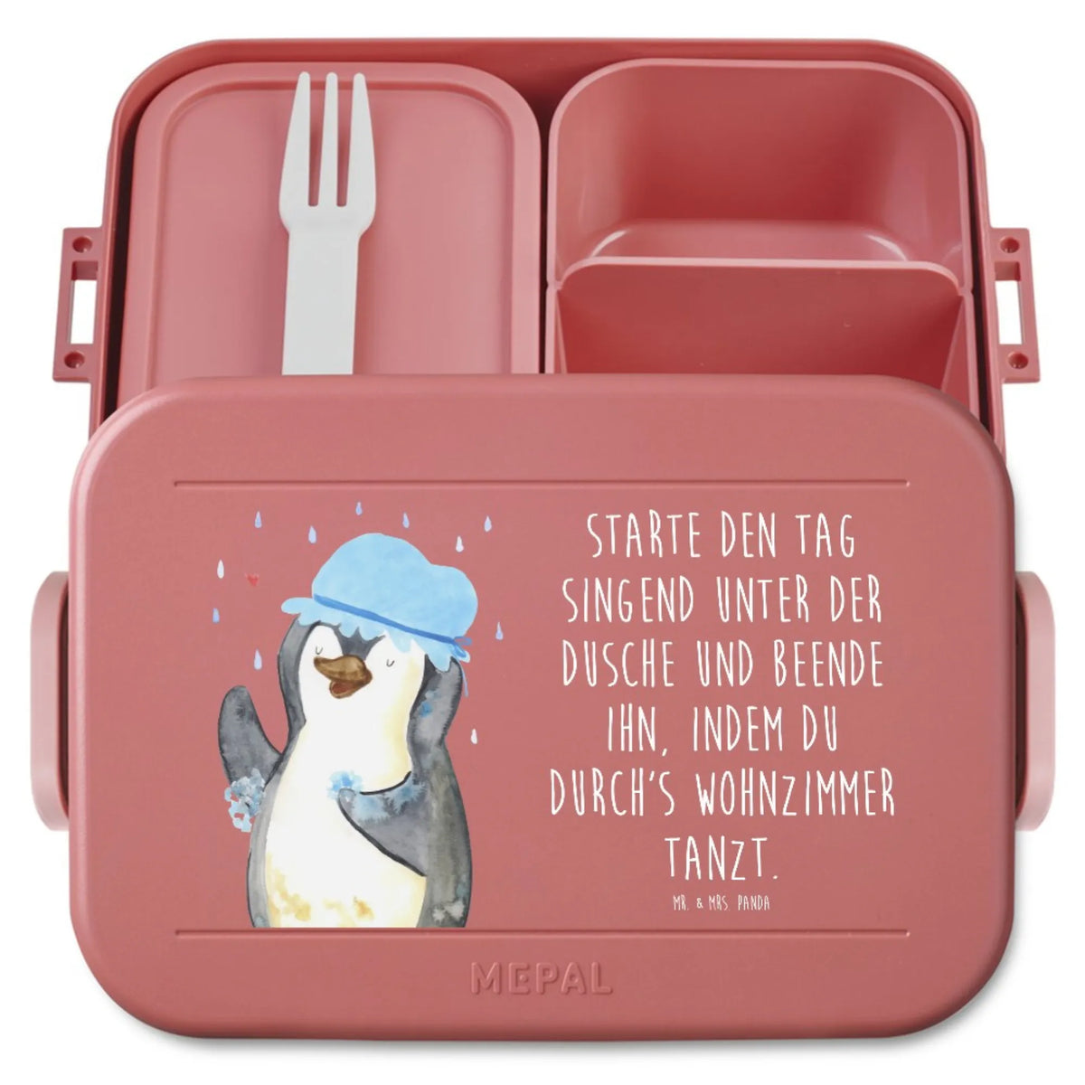 MEPAL Bentobox Pinguin Duschen Motiv Essensbox, Jausenbox, Snackdose, Frischhaltedose, Vesperbox, Lebensmittelbehälter, Bento-Brotdose, Meal Prep Box, Essensbehälter, Lunchbox, Bentobox, Bento Box, Snackbox, Pinguin, Dusche, Neuanfang, Lebensmotto, Neustart, Duschen, Motivation, Pinguine, glücklich sein
