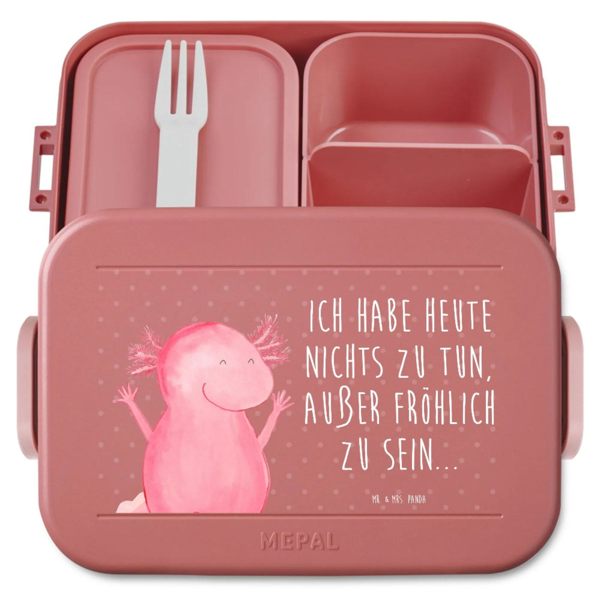 MEPAL Bentobox Axolotl Hurra Motiv Vesperbox, Bento-Brotdose, Meal Prep Box, Jausenbox, Essensbox, Frischhaltedose, Essensbehälter, Bento Box, Snackbox, Bentobox, Lebensmittelbehälter, Snackdose, Lunchbox, Axolotl, Molch, Zufriedenheit, Schwanzlurch, Motivation, Lurche, Lurch, Spaß, Axolot, Fröhlich, Freude