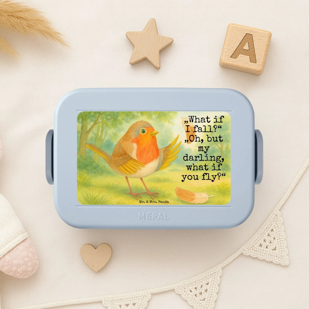 MEPAL Bentobox Rotkehlchen Federn Design Bentobox, Lunchbox, Brotdose, Tiermotive, Gute Laune, lustige Sprüche, Tiere, Spruch Mut, Spruch Motivation, What if i fall, Vogel, Rotkehlchen, Motivationsbilder, fliegen, Motivation Sprüche