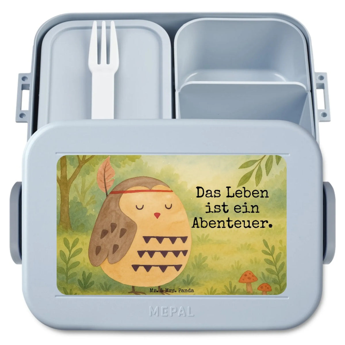 MEPAL Bentobox Eule Federschmuck Design Lunchbox, Vesperbox, Meal Prep Box, Essensbox, Lebensmittelbehälter, Jausenbox, Snackdose, Bento Box, Bentobox, Essensbehälter, Frischhaltedose, Snackbox, Bento-Brotdose, Eule, Owl, Dekoration, Eule Deko, Reisespruch, Das Leben Ist Ein Abenteuer, Federschmuck