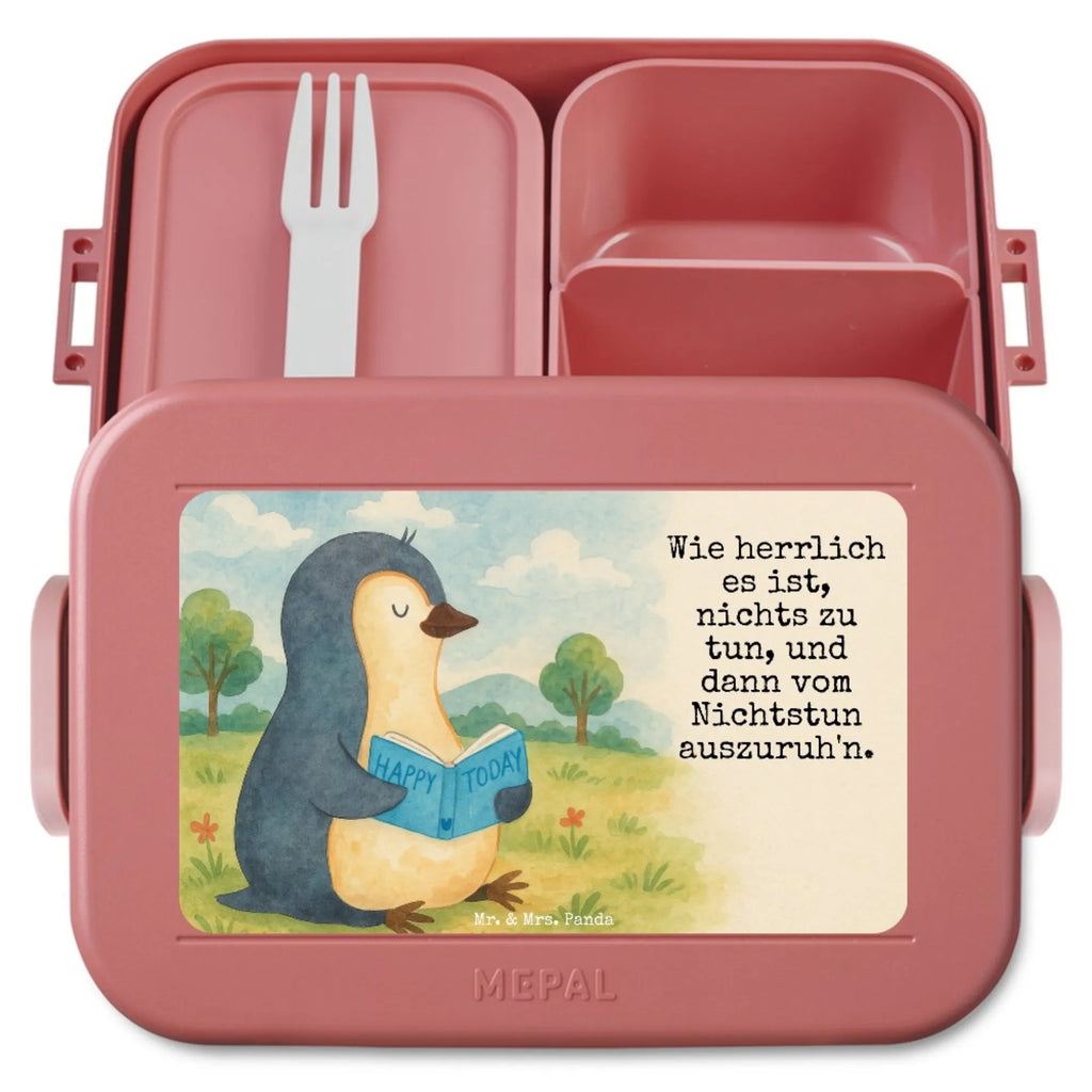 MEPAL Bentobox Pinguin Buch Design Lunchbox, Bentobox, Brotdose, Pinguin, Urlaub, Bücherwurm, Nichtstun, Ferien, Pinguine, Lesen, Faulenzen, Freizeit, Buch