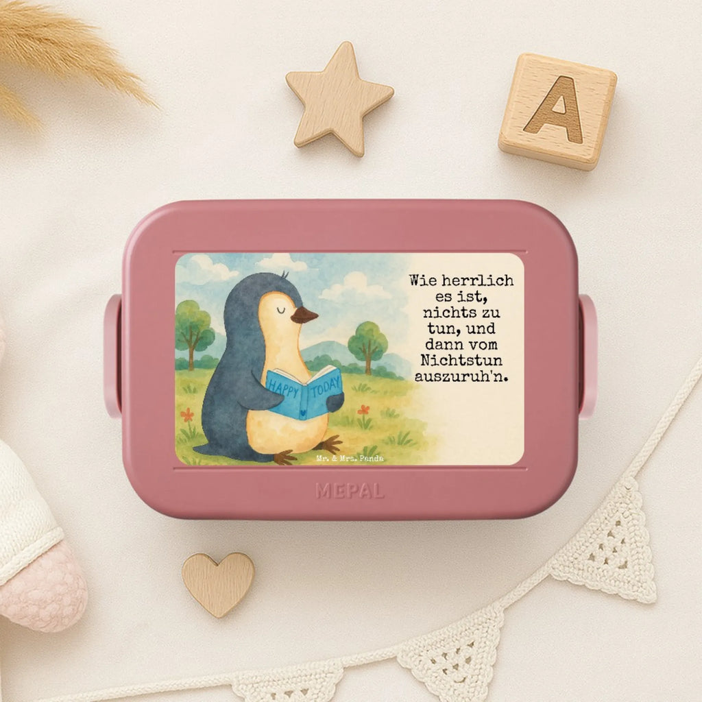 MEPAL Bentobox Pinguin Buch Design Lunchbox, Bentobox, Brotdose, Pinguin, Urlaub, Bücherwurm, Nichtstun, Ferien, Pinguine, Lesen, Faulenzen, Freizeit, Buch