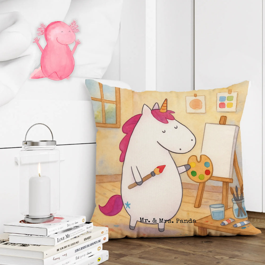 Cushion unicorn Artist Design pillow case, 40 x 40, pillows, bed, couch, fluffy, soft, sofa, cushion, 40x40, bedroom, settee, Pillow, pad, unicorn, unicorns, English, Painter gift, Painting, Artist present, Artist gift, Gift, Brush, Artist, Pen, Drawing, Unicorn, World