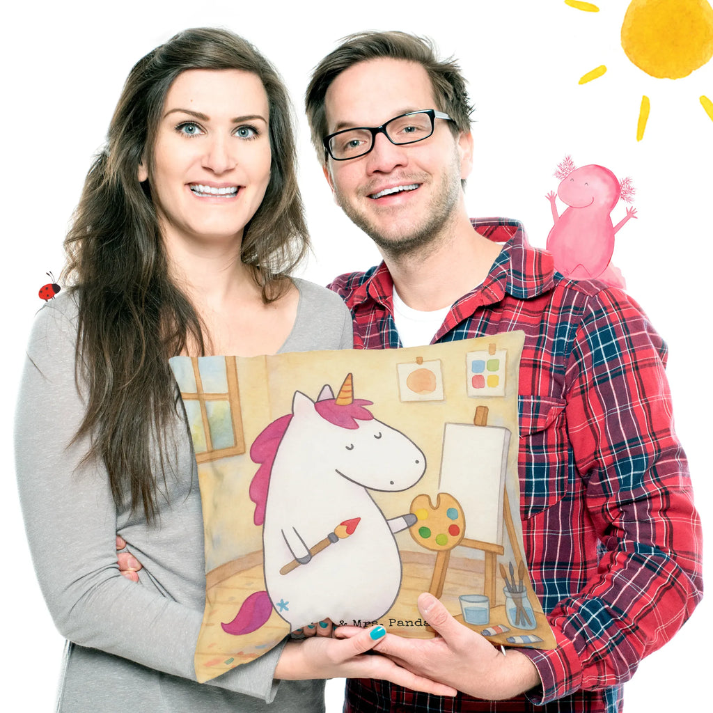 Cushion unicorn Artist Design pillow case, 40 x 40, pillows, bed, couch, fluffy, soft, sofa, cushion, 40x40, bedroom, settee, Pillow, pad, unicorn, unicorns, English, Painter gift, Painting, Artist present, Artist gift, Gift, Brush, Artist, Pen, Drawing, Unicorn, World