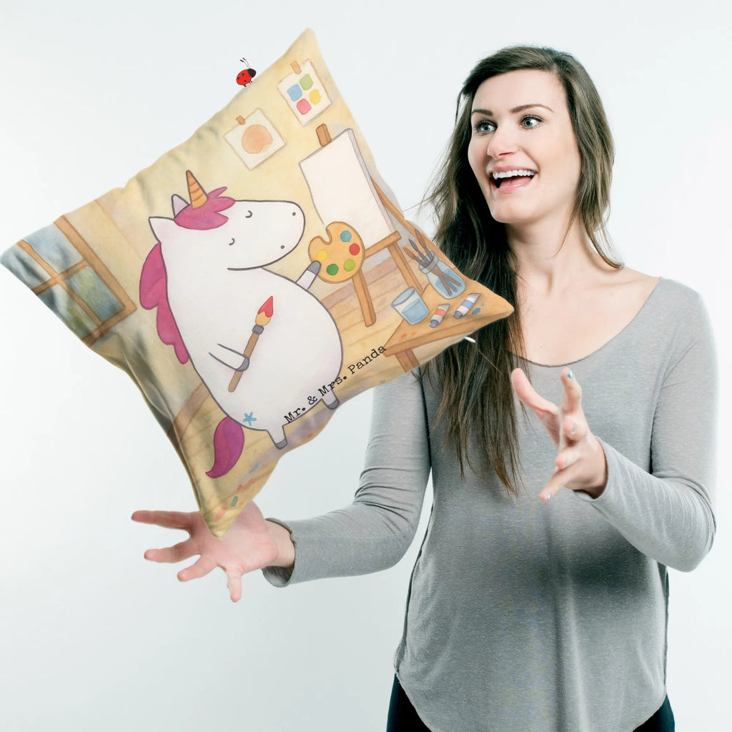 Cushion unicorn Artist Design pillow case, 40 x 40, pillows, bed, couch, fluffy, soft, sofa, cushion, 40x40, bedroom, settee, Pillow, pad, unicorn, unicorns, English, Painter gift, Painting, Artist present, Artist gift, Gift, Brush, Artist, Pen, Drawing, Unicorn, World