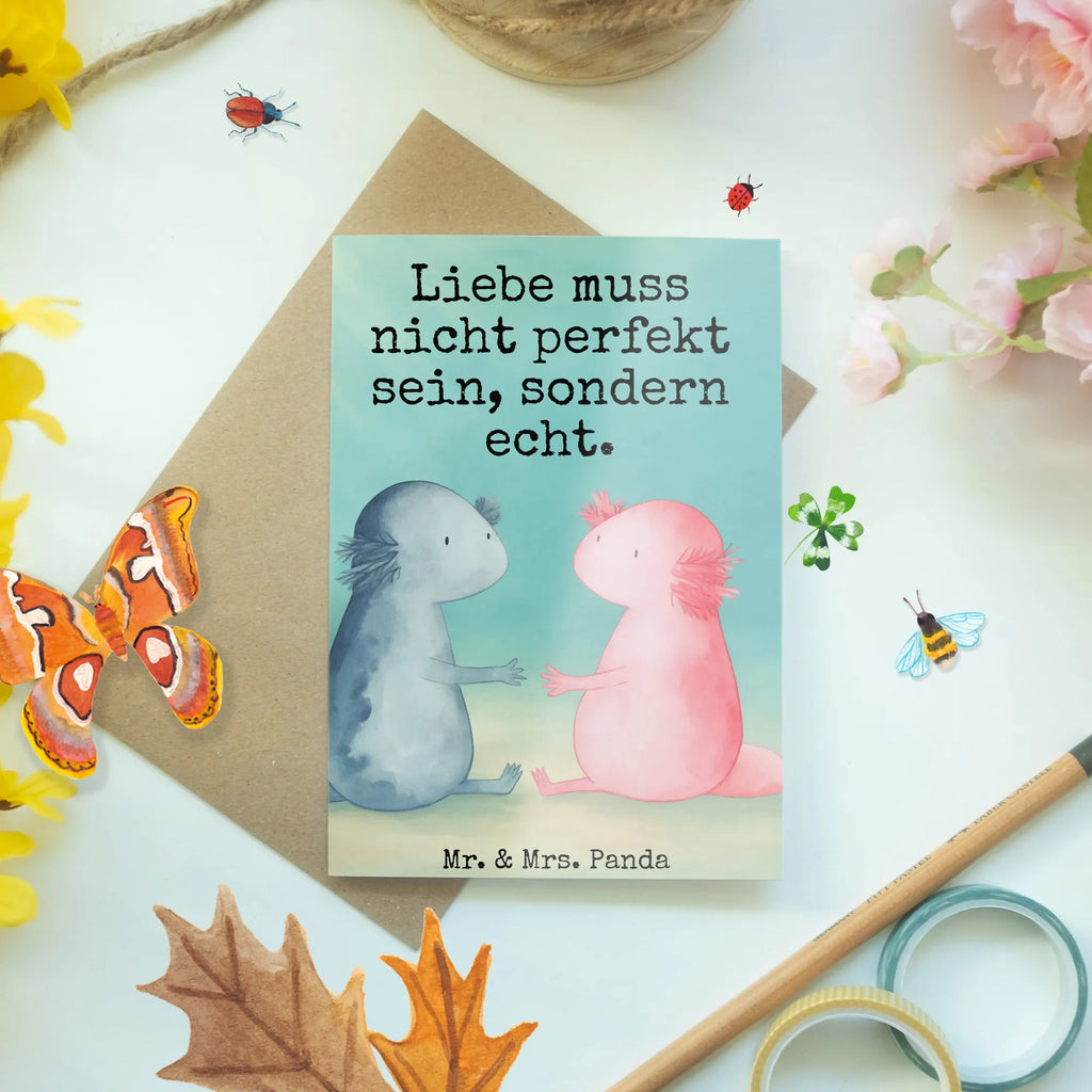 Grußkarte Axolotl Liebe Design Grußkarte, Klappkarte, Einladungskarte, Glückwunschkarte, Hochzeitskarte, Geburtstagskarte, Karte, Ansichtskarten, Axolotl, Molch, Axolot, Schwanzlurch, Lurch, Lurche, Liebe, große Liebe, Liebesbeweis, Freund, Verlobter, Ehemann, Jahrestag, Valentinstag