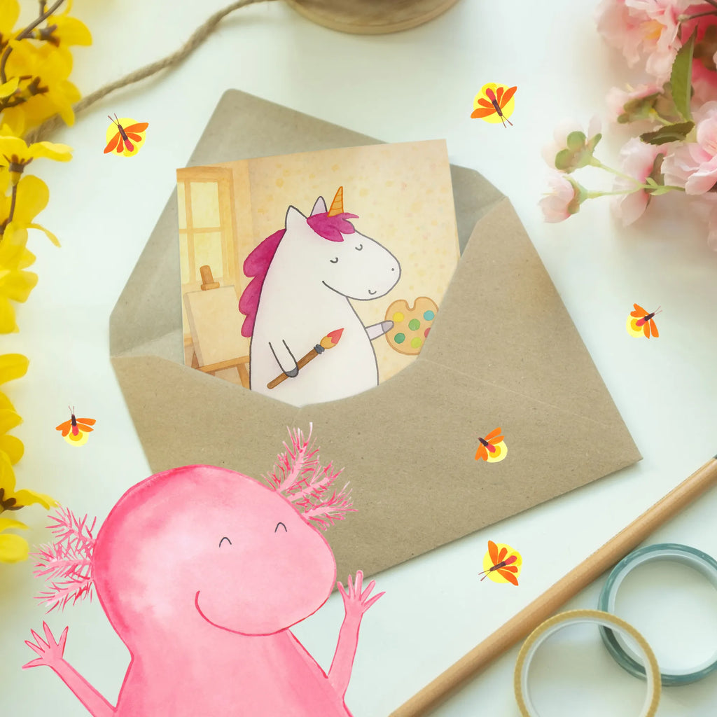 Greetings card unicorn Artist Design invitation card, birthday card, greeting card, folding card, wedding card, unicorn, unicorns, Unicorn, Painter gift, World, Artist present, Gift, Brush, Painting, Drawing, Artist gift, English, Artist, Pen