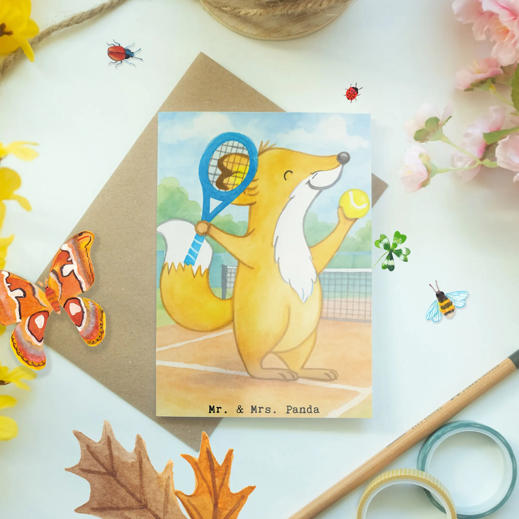 Kartka okolicznościowa lis Grać w tenisa Design Karte, Klappkarte, Einladungskarte, Grußkarte, Ansichtskarten, Geburtstagskarte, Glückwunschkarte, Hochzeitskarte, Geschenk, Sport, Sportart, Hobby, Schenken, Danke, Dankeschön, Auszeichnung, Gewinn, Sportler, Tennis spielen, Tennis Turnier, Ballsportart, Tennisclub, Tennisverein