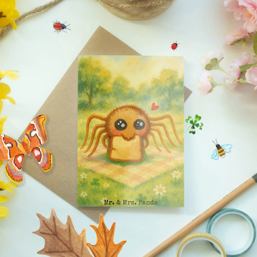 Grußkarte Spinne Agathe Sandwich Design Ansichtskarten, Hochzeitskarte, Karte, Klappkarte, Glückwunschkarte, Einladungskarte, Geburtstagskarte, Grußkarte, Spinne Agathe, Spinne, Agathe, Videos, Merchandise, Hunger, Verfressen, Mut, Alles wird gut, Hungrig, Lebensfreude, Glück