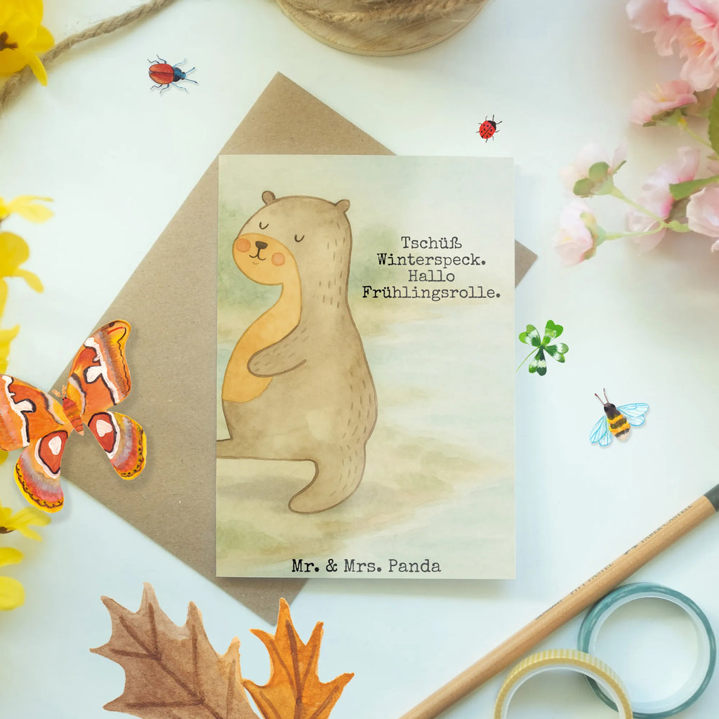 Grußkarte Otter Bauch Design Grußkarte, Klappkarte, Einladungskarte, Glückwunschkarte, Hochzeitskarte, Geburtstagskarte, Karte, Ansichtskarten, Otter, Fischotter, Seeotter, Otter Seeotter See Otter