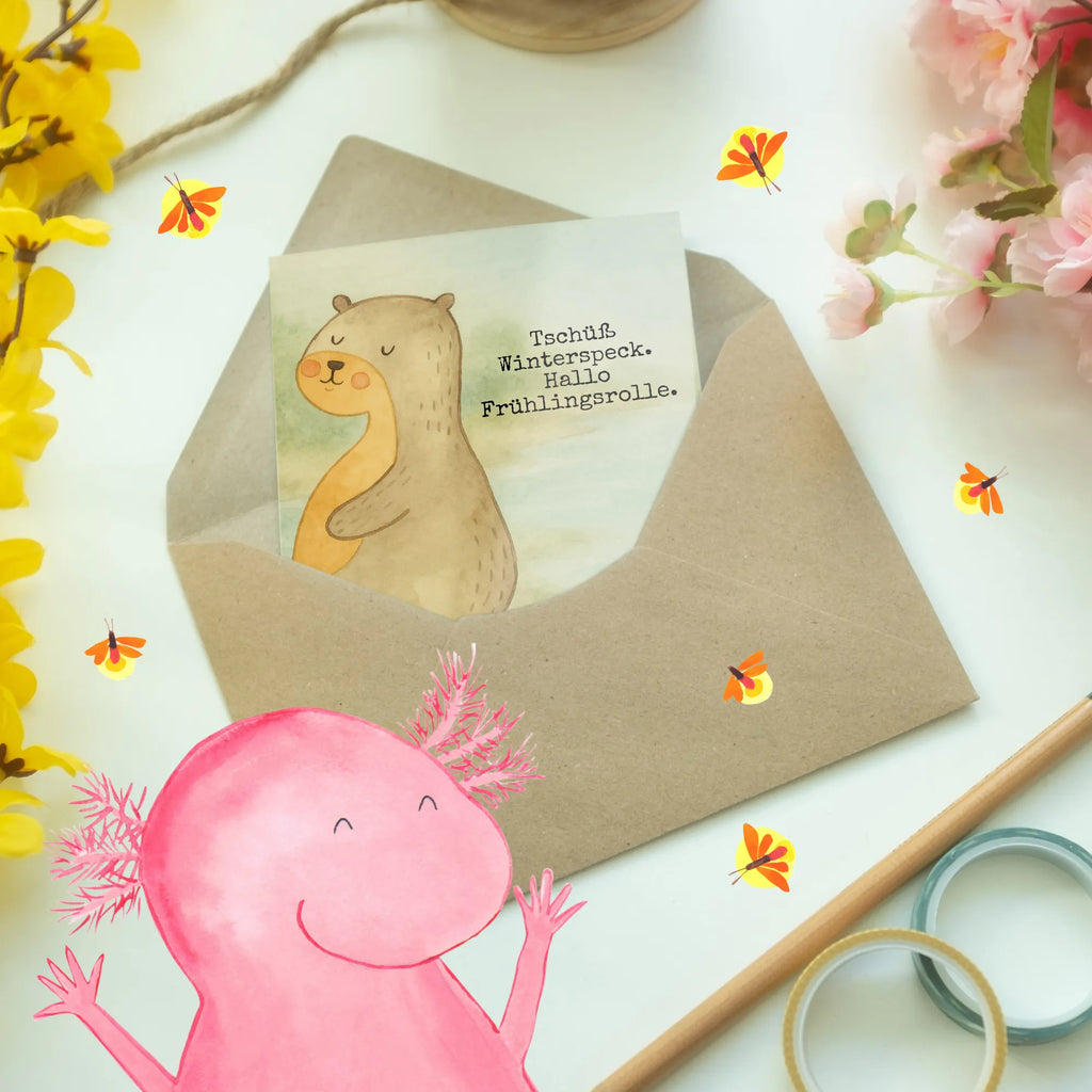 Grußkarte Otter Bauch Design Grußkarte, Klappkarte, Einladungskarte, Glückwunschkarte, Hochzeitskarte, Geburtstagskarte, Karte, Ansichtskarten, Otter, Fischotter, Seeotter, Otter Seeotter See Otter