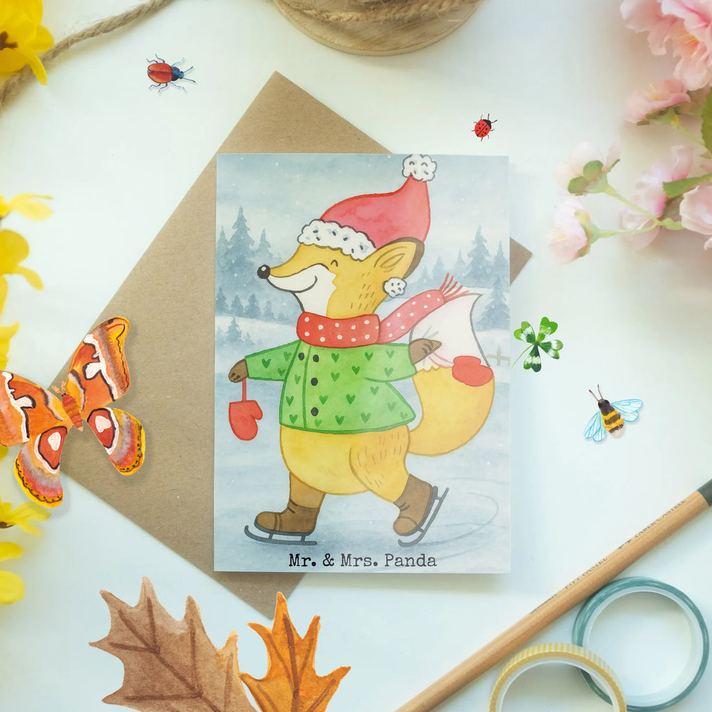 Grußkarte Fuchs  Schlittschuhe Design Ansichtskarten, Hochzeitskarte, Klappkarte, Karte, Einladungskarte, Grußkarte, Glückwunschkarte, Geburtstagskarte, Winter, Weihnachten, Weihnachtsdeko, Nikolaus, Advent, Heiligabend, Wintermotiv, Weihnachtszeit, Weihnachtstage, Tannenbaum, Weihnachtsmann, Weihnachtsbaum