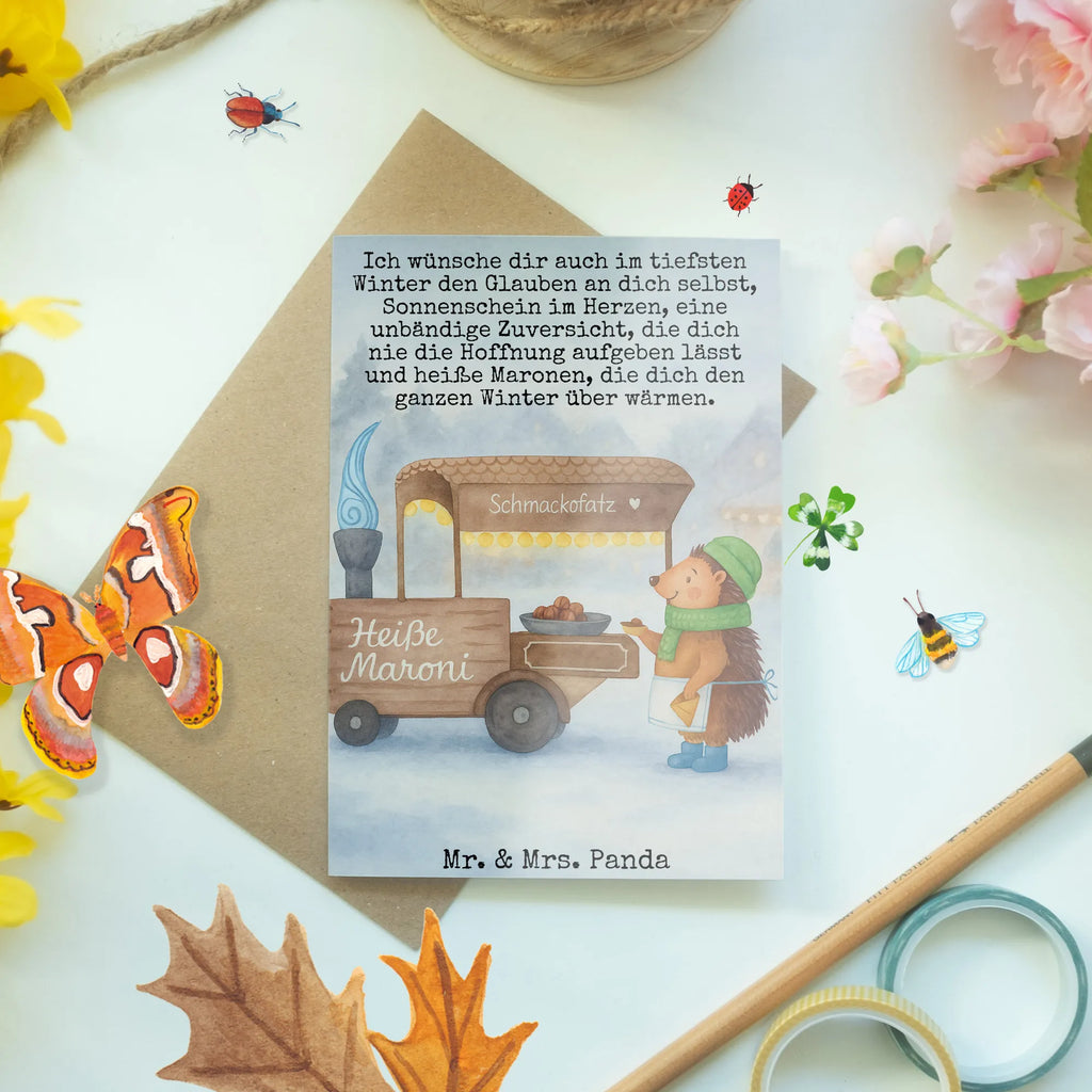 Greetings card hedgehog Chestnuts Design greeting card, folding card, invitation card, wedding card, birthday card, Winter, Christmas, Christmas time, snow