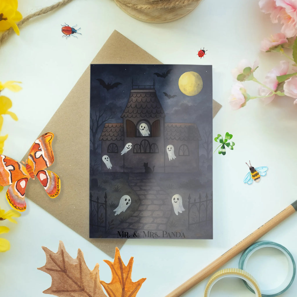 Grußkarte Geister Villa Design Klappkarte, Ansichtskarten, Geburtstagskarte, Einladungskarte, Hochzeitskarte, Glückwunschkarte, Karte, Grußkarte, Halloween, Deko, Martinssingen, Dekoration, Geschenke, Schenken