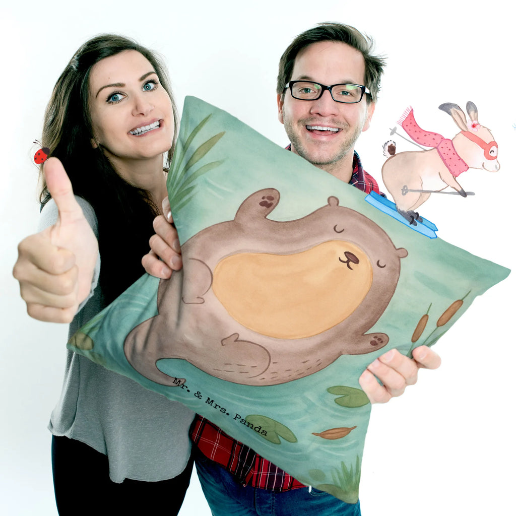 Cushion otter Embrace Design fluffy, cushion, 40x40, pad, Pillow, soft, bed, pillow case, sofa, couch, pillows, settee, bedroom, 40 x 40, otter, marten, sea otter, European otter, water mammal, aquatic animal, baby otter, predator, water, otter gifts, animal lover, gift ideas for animal lovers, animal, mammal, water animal, gifts for people in love, Otter Sea Otter Lake Otter