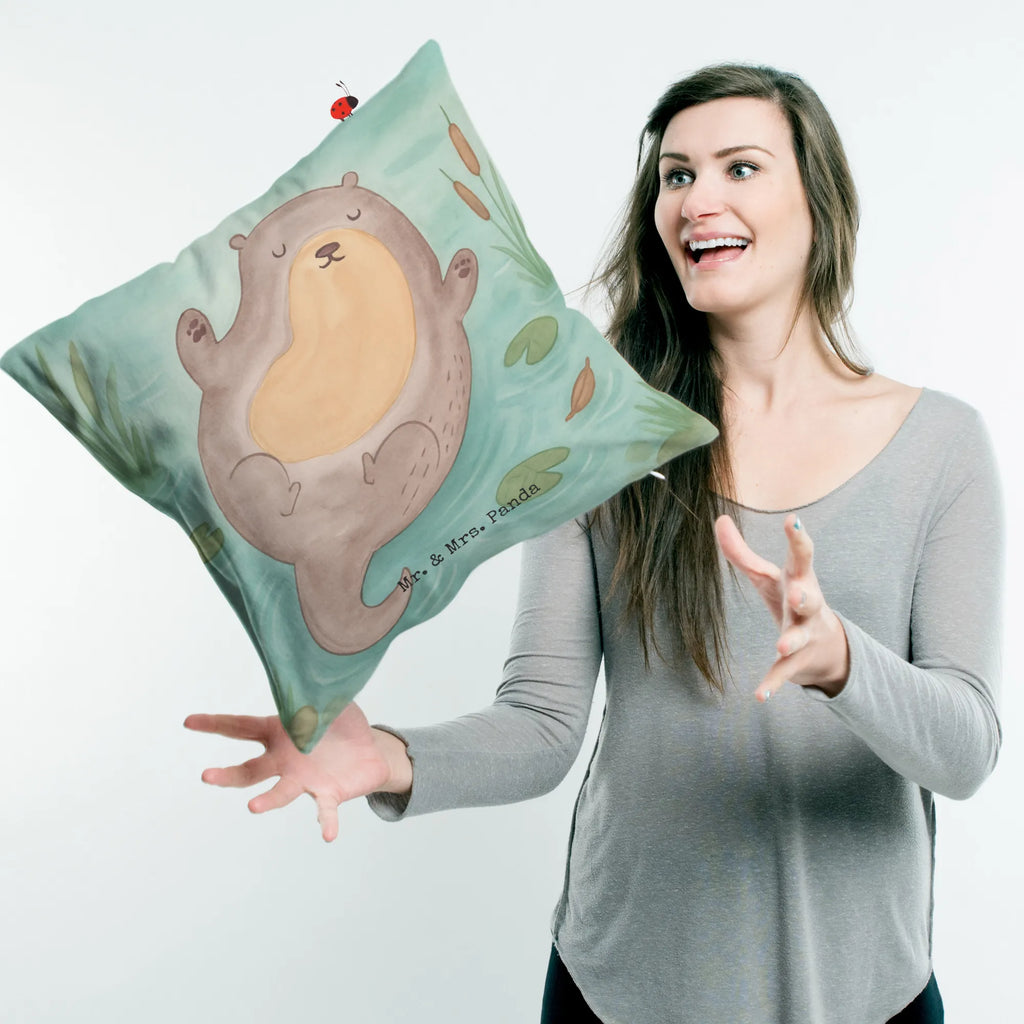 Cushion otter Embrace Design fluffy, cushion, 40x40, pad, Pillow, soft, bed, pillow case, sofa, couch, pillows, settee, bedroom, 40 x 40, otter, marten, sea otter, European otter, water mammal, aquatic animal, baby otter, predator, water, otter gifts, animal lover, gift ideas for animal lovers, animal, mammal, water animal, gifts for people in love, Otter Sea Otter Lake Otter