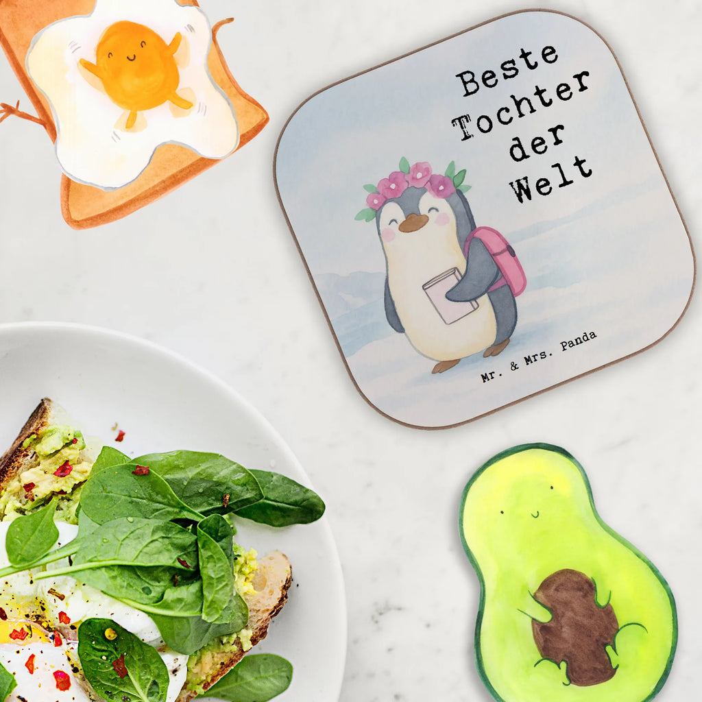 Square coaster penguin best daughter in the world Design breakfast, gifts, glass coasters, party, presents, Coasters, gift, for, thank you, giving, birthday, birthday present, gift idea, souvenir, make you happy, gift tip, reward, little daughter, mother, daughters, father, birth, little one, family, children, daughter, child