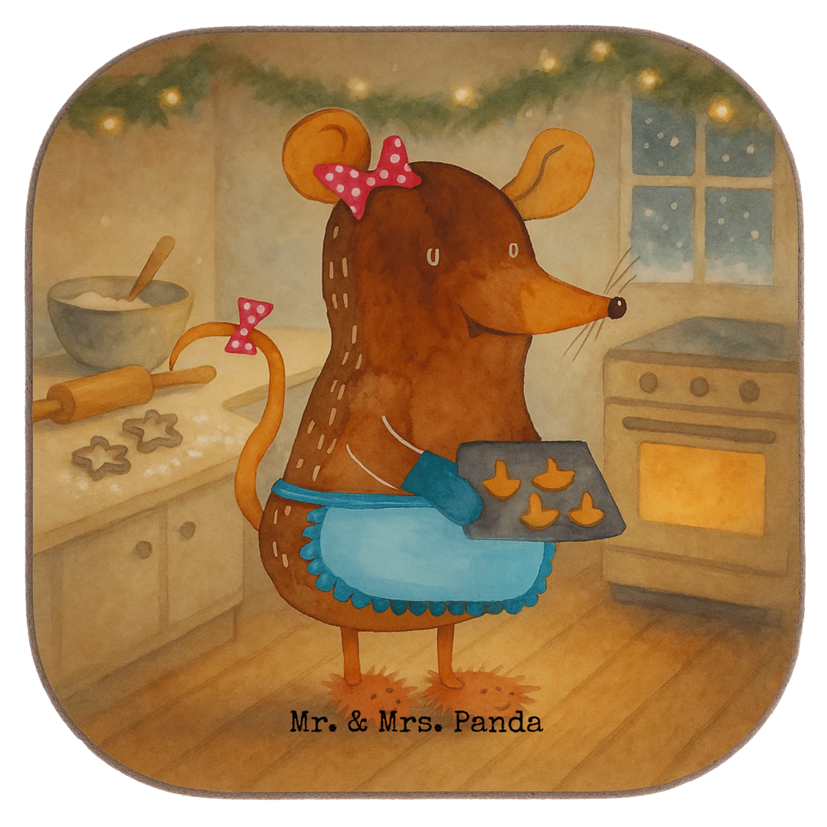 Square coaster Mouse Cookies Design Christmas time, snow, christmas cookies, christmas baking, mouse, baking, cookies
