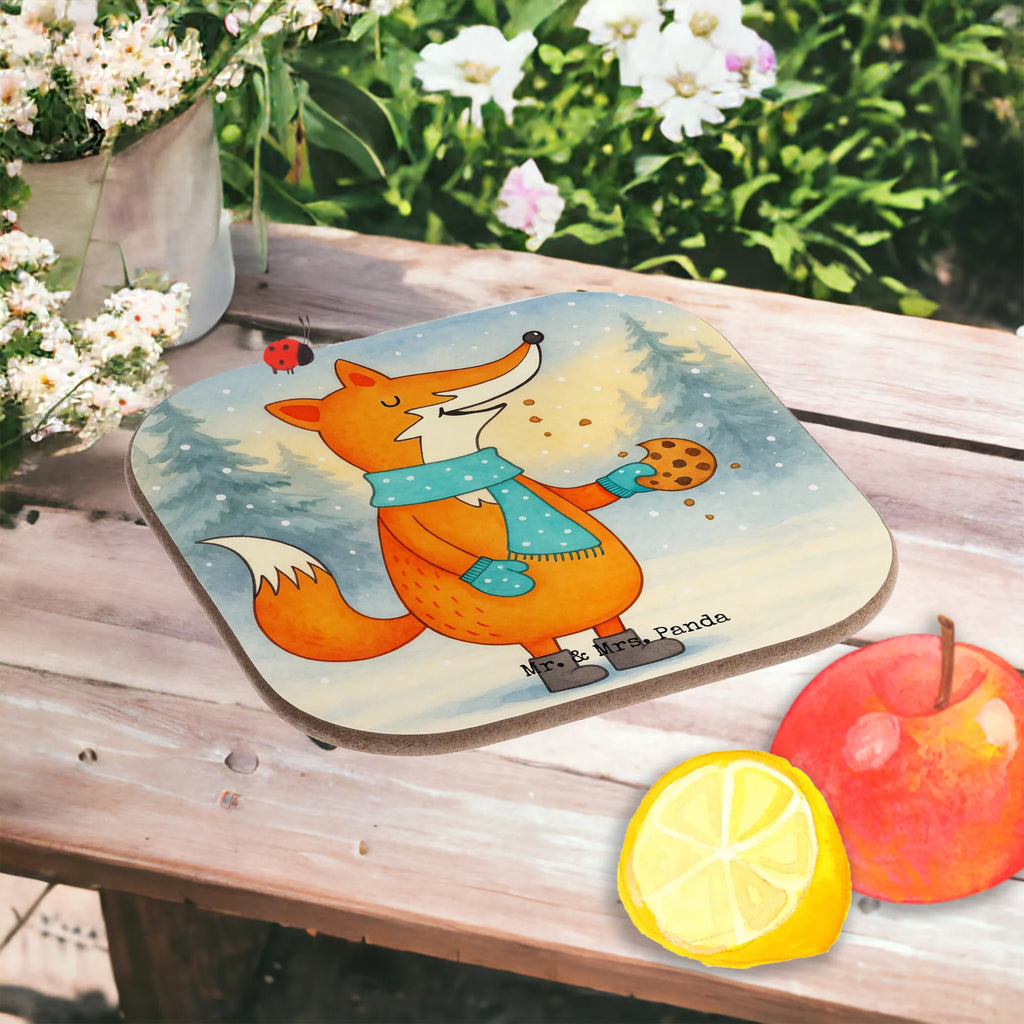 Square coaster Fox biscuit Design presents, party, Coasters, gifts, gift, breakfast, glass coasters, fox, foxes, forest wildlife, clever as a fox, animal lover, winter, cookies, kitchen decoration, christmas time, love, christmas present, baking saying