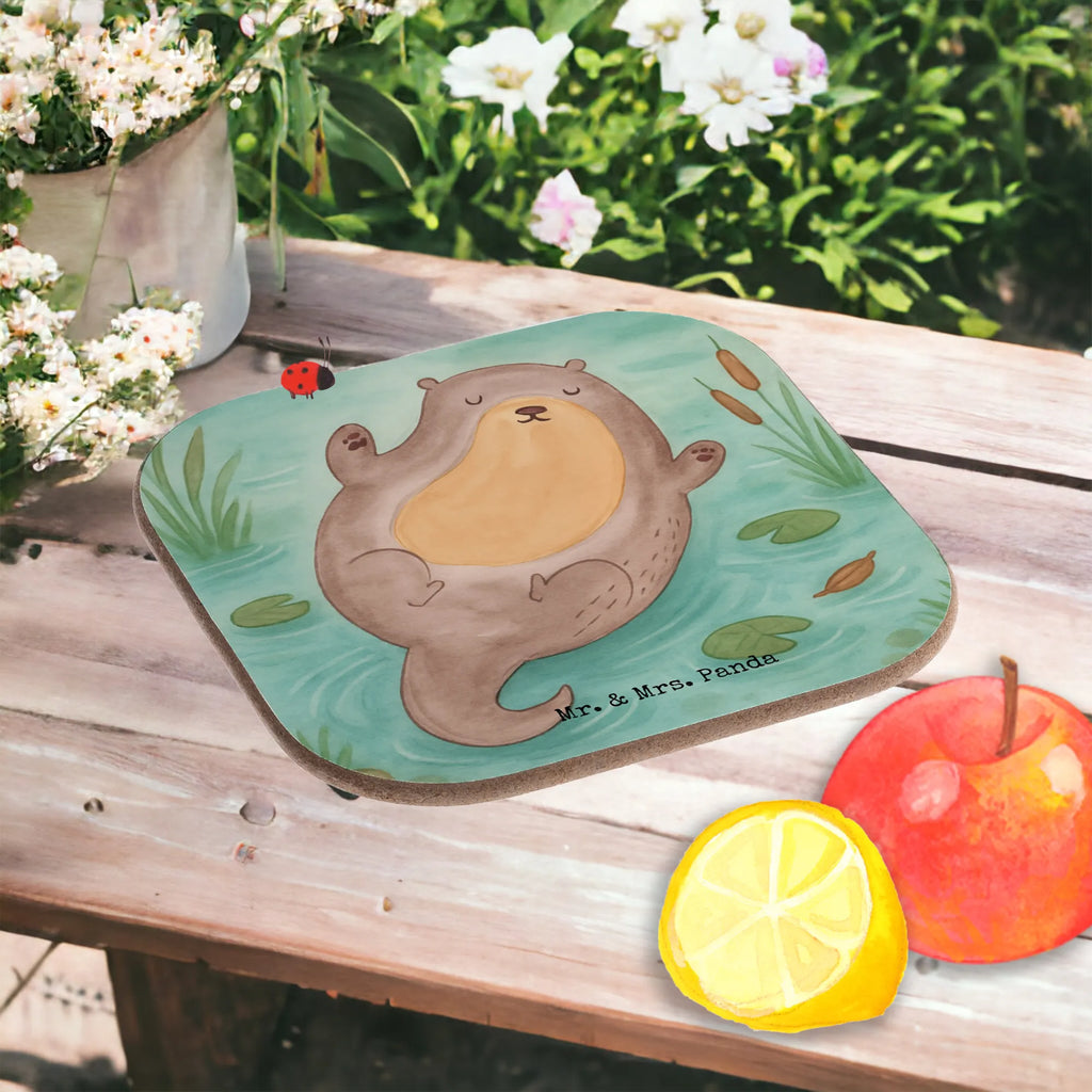 Square coaster otter Embrace Design gift, presents, party, glass coasters, breakfast, Coasters, gifts, otter, marten, sea otter, European otter, water mammal, aquatic animal, baby otter, predator, water, otter gifts, animal lover, gift ideas for animal lovers, animal, mammal, water animal, gifts for people in love, Otter Sea Otter Lake Otter