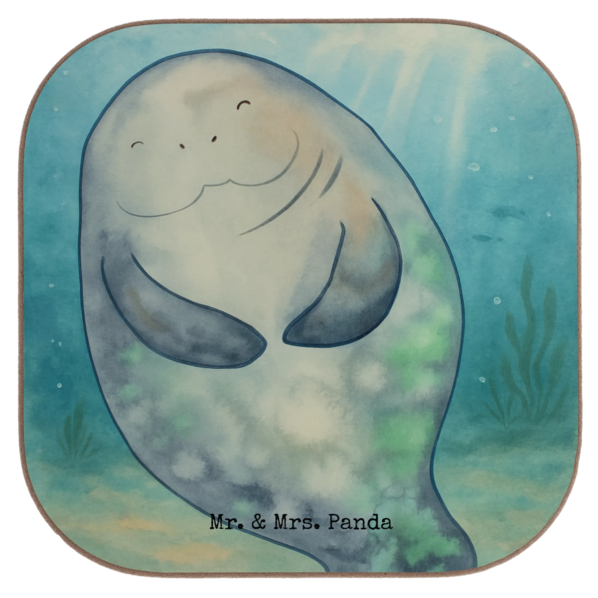 Square coaster manatee happy Design breakfast, presents, party, gift, Coasters, glass coasters, gifts, Seafood, aquatic animals, ocean, sea, fish, shells, corals, reef, whale, narwhal, sea urchin, lobster, platypus, turtle, manatee, crocodile, orca, shrimp, gifts for seafood lovers, water world, underwater animals, underwater world, vacation, deep sea, seafood fans, gift ideas, seafood decoration, seafood posters, New beginning, New start, Satisfaction, Manatees, Respect, Girlfriend, Carefulness, Manatee, Self-love, Lovesickness