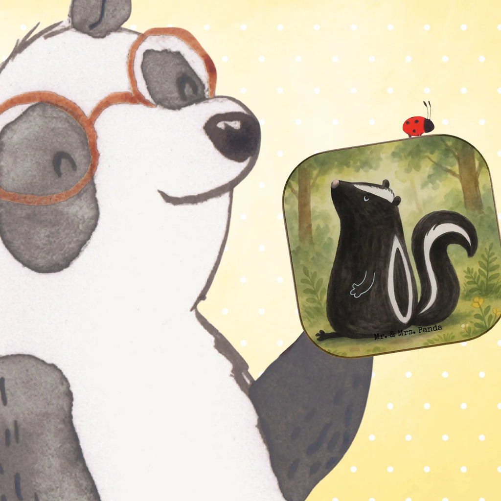 Square coaster skunk Sit Design presents, glass coasters, gifts, Coasters, gift, party, breakfast, Skunk, know-it-all, skunk, office, wild animal, stinker, law, slogan, stinky, predator
