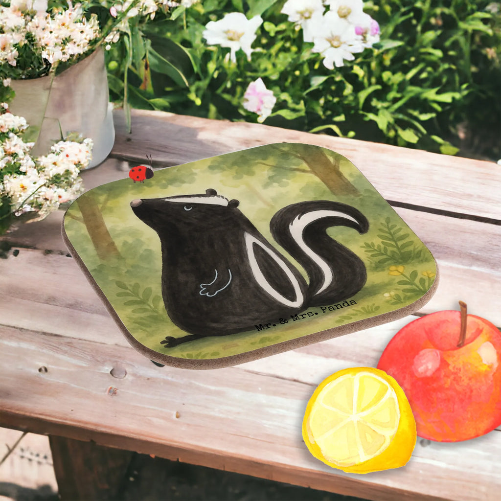 Square coaster skunk Sit Design presents, glass coasters, gifts, Coasters, gift, party, breakfast, Skunk, know-it-all, skunk, office, wild animal, stinker, law, slogan, stinky, predator