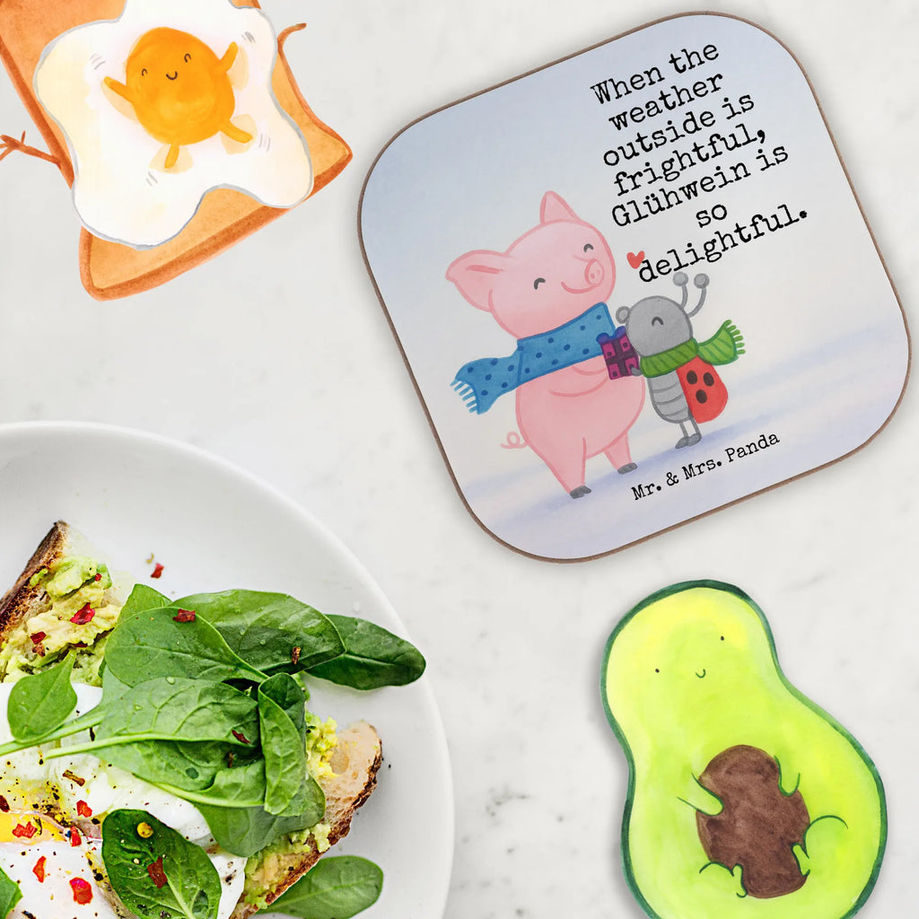 Square coaster Glow Pig Snuggle Design gifts, Coasters, party, glass coasters, presents, gift, breakfast, Winter, Christmas, Christmas time, snow