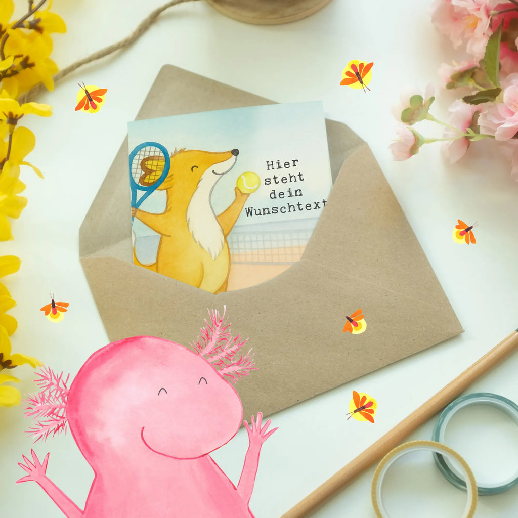 Personalised greetings card Fox play tennis Design Gift, sport, hobby, giving, thank you, award, profit, athlete, tennis club, Playing tennis, ball sport, tennis tournament