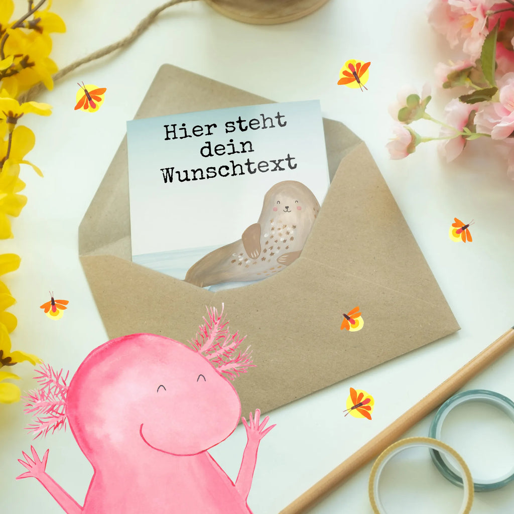 Personalisierte Grußkarte Robbe Lachen Design Grußkarte selbst gestalten, Personalisierte Glückwunschkarte, Grußkarte als Geldgeschenk, Grußkarte selber drucken, Grußkarte mit persönlichen Nachrichten, Personalisiertere Klappkarte, Personalisierte Einladungskarte, Personalisierte Karte, Personalisierte Geburtstagskarte, Personalisierte Grußkarte, Grußkarte mit Namen, Grußkarten personalisiert, Personalisierte Hochzeitskarte, Tiermotive, Gute Laune, lustige Sprüche, Tiere, Strand, Meerestier, Robben, Robbe, Nordsee, Ostsee, Seehund