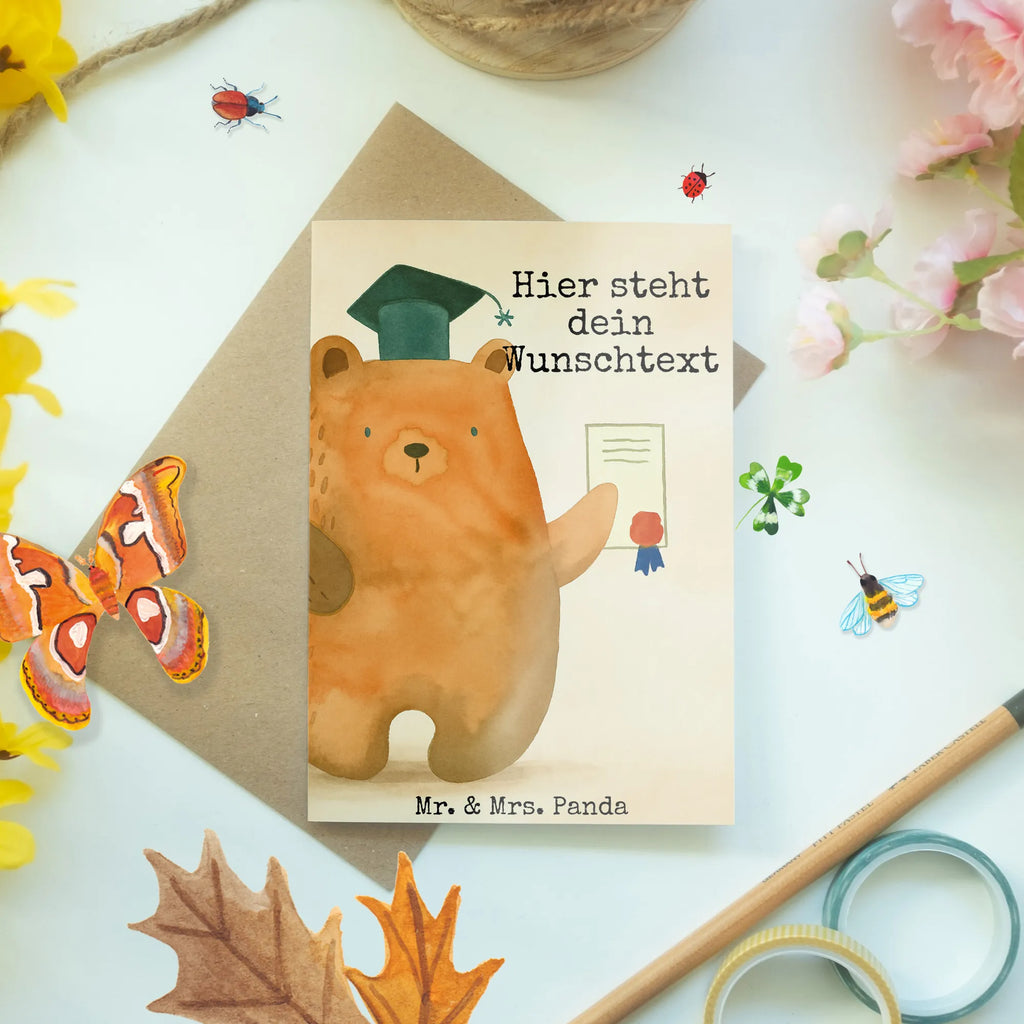 Personalised greetings card bear Test Design bear, teddy, teddy bear, cuddly toy, examinations, degree, examination passed, diploma, Abitur, certificate