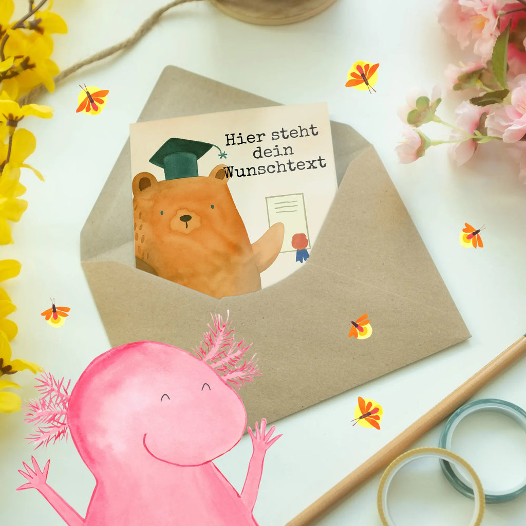 Personalised greetings card bear Test Design bear, teddy, teddy bear, cuddly toy, examinations, degree, examination passed, diploma, Abitur, certificate