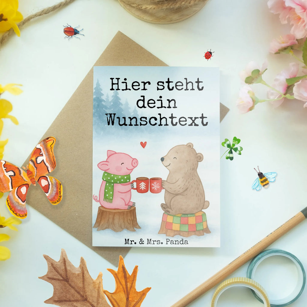 Personalised greetings card Glowing Pig Bash Design Winter, Christmas, Christmas time, snow