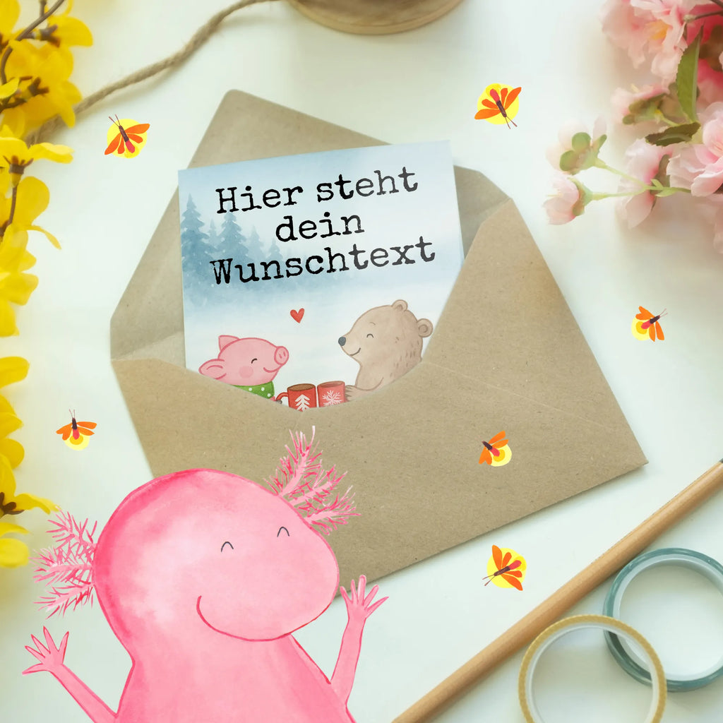 Personalised greetings card Glowing Pig Bash Design Winter, Christmas, Christmas time, snow