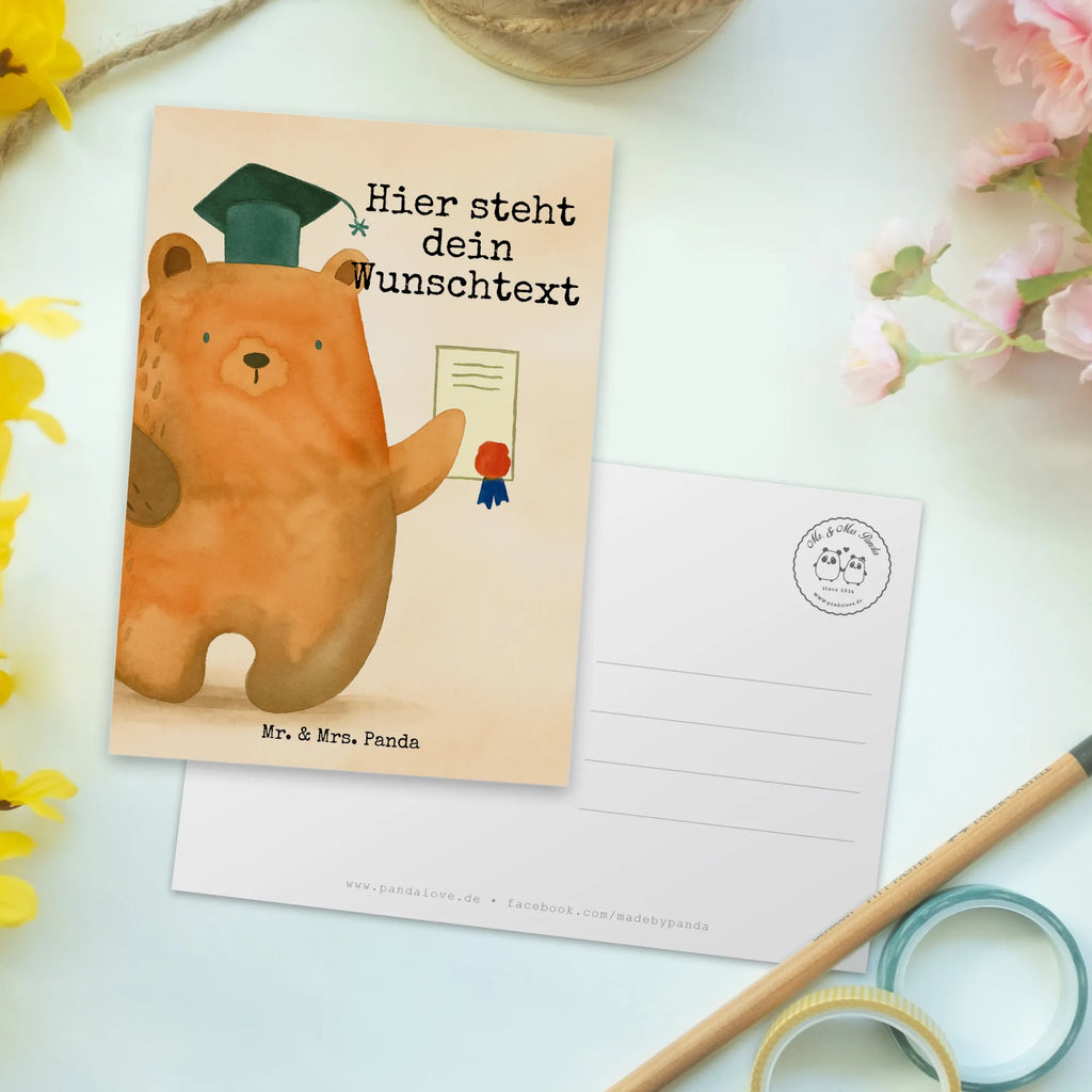 Personalised postcard bear Test Design bear, teddy, teddy bear, cuddly toy, degree, examination passed, diploma, Abitur, examinations, certificate