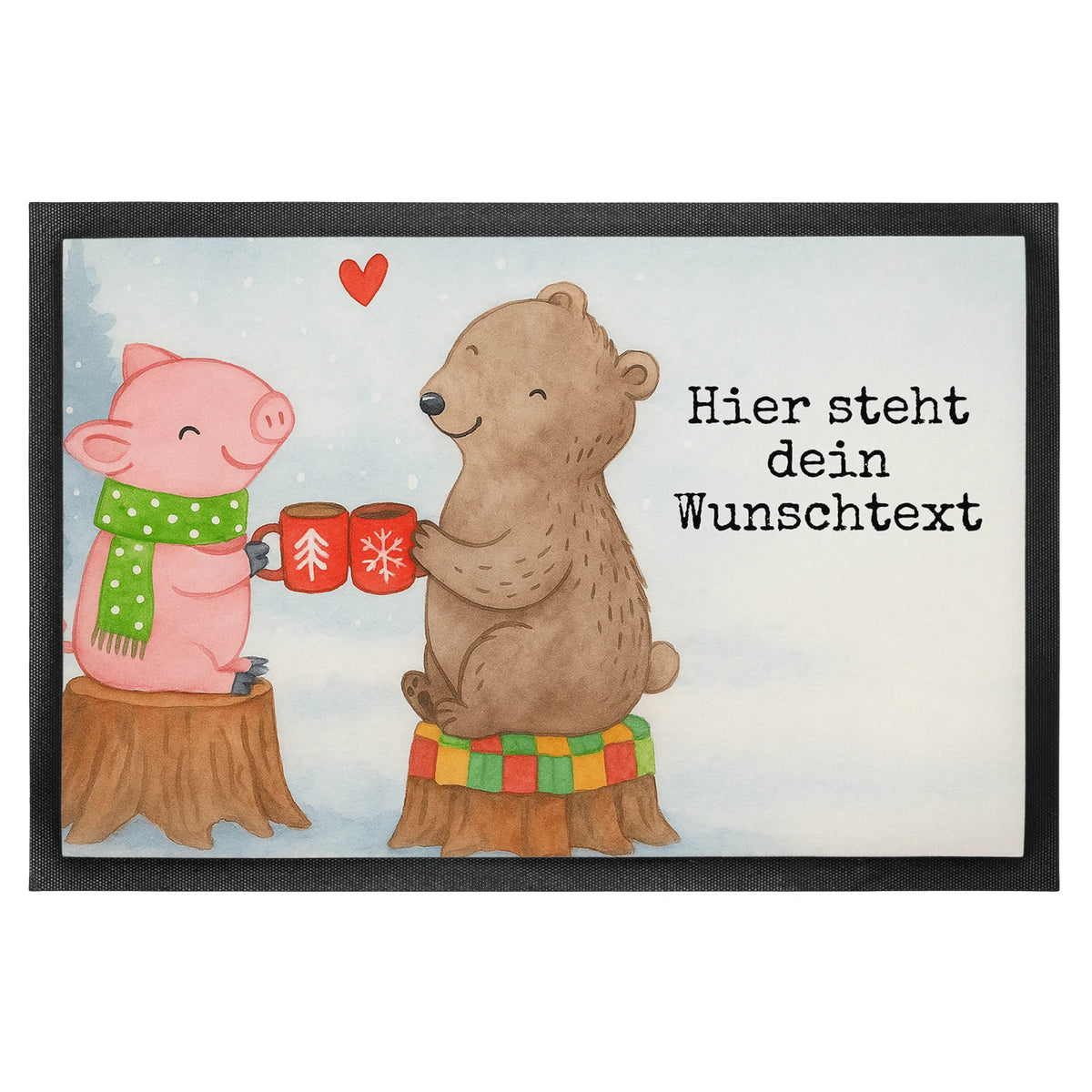 Personalized doormat Glowing Pig Bash Design Christmas time, snow