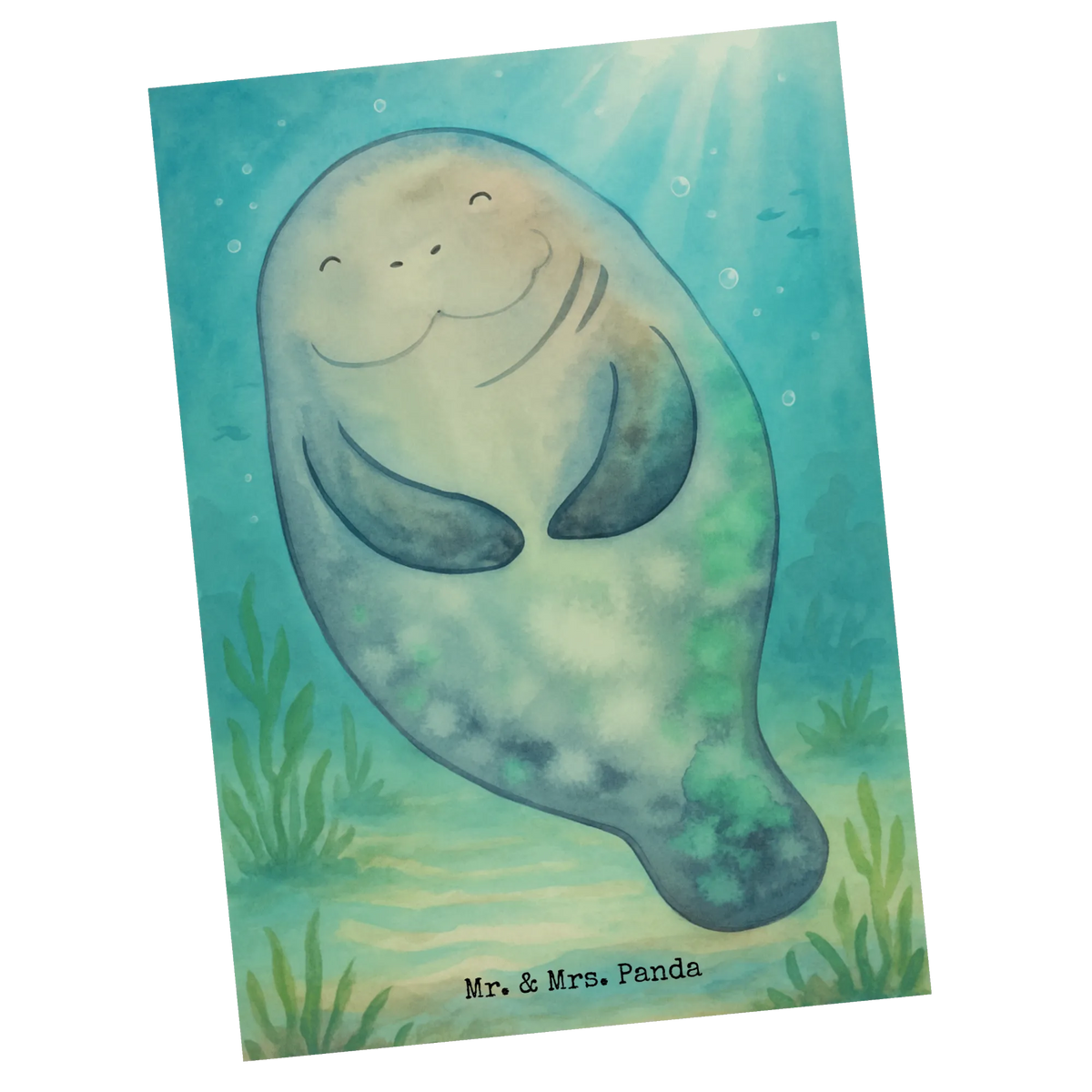 Postcard manatee happy Design postcards, gift, invitation, card, invitation card, letter, Postcard, gift card, paper, Seafood, aquatic animals, ocean, sea, fish, shells, corals, reef, whale, narwhal, sea urchin, lobster, platypus, turtle, manatee, crocodile, orca, shrimp, gifts for seafood lovers, water world, underwater animals, underwater world, vacation, deep sea, seafood fans, gift ideas, seafood decoration, seafood posters, Manatees, Carefulness, Girlfriend, New beginning, Self-love, New start, Manatee, Respect, Lovesickness, Satisfaction