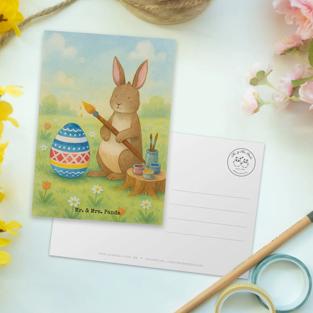 Postcard Hare painting eggs Design invitation card, card, postcards, Postcard, invitation, gift card, letter, paper, gift, Easter, Easter bunny, Easter greetings, painted Easter eggs, Happy Easter, egg painting, Easter flower, Easter egg, rabbit