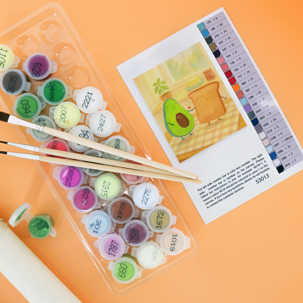 Paint by Numbers avocado toast Design kreativ set, zahlenbilder, malset, Malen nach Zahlen, leinwand malset, diy set, malen nach zahlen set, Gesund, Avocado, Veggie, Vegan, Pärchen, Verlobt, Jahrestagsgeschenk, Jahrestag, Freundin, Hochzeitsgeschenk, Freund, Toast, Verlobungsparty, Liebespaar, Toastbrot, Hochzeit