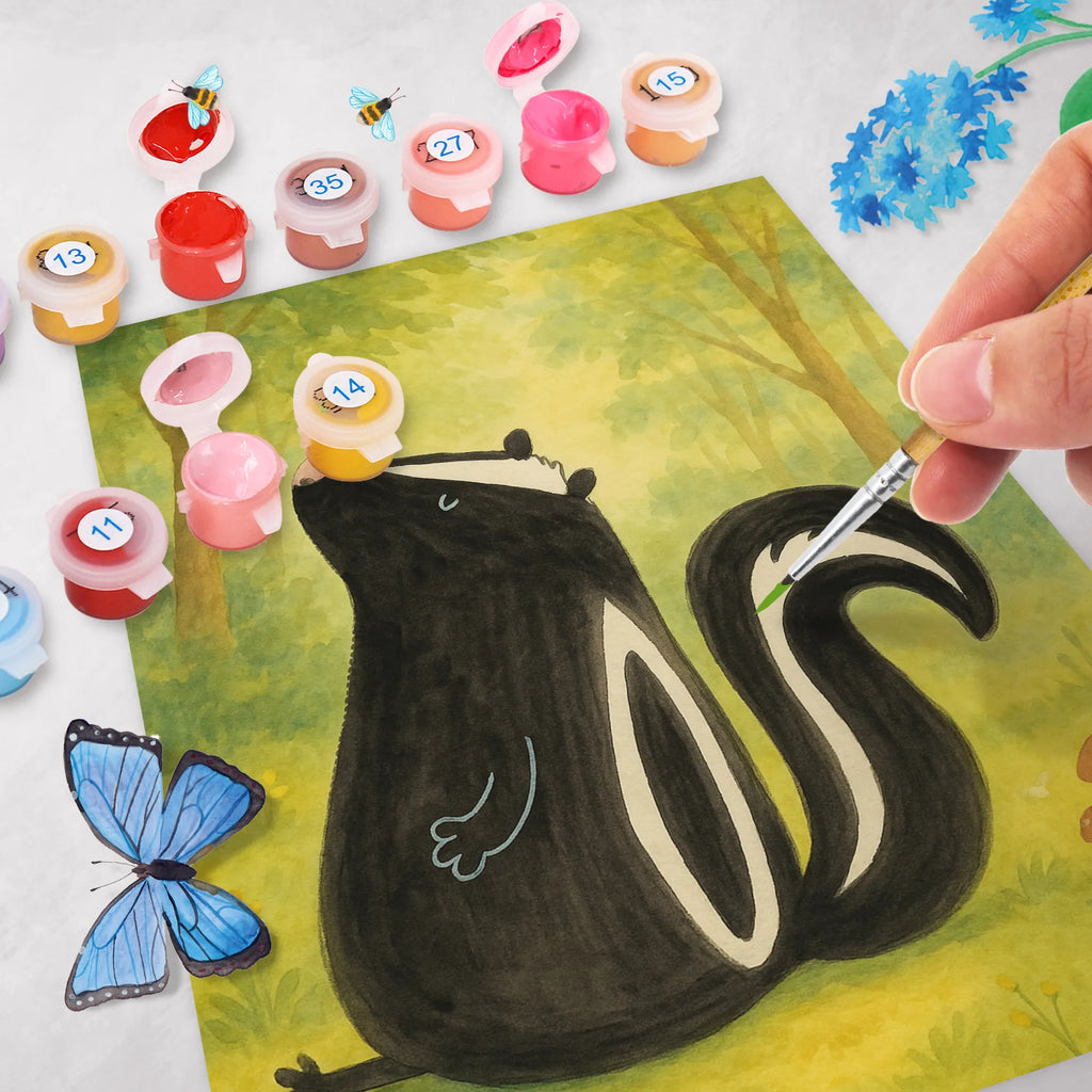 Malen nach Zahlen Stinktier Sitzen Design Kreativität, Malen nach Zahlen, Baseln, Künstler, Malen, Kunstwerk, DIY, Bastelidee, Ausmalbild, Stinktier, Skunk, Stinker, Raubtier, Besserwisser, Wildtier, Stinki, Spruch, Büro, Recht