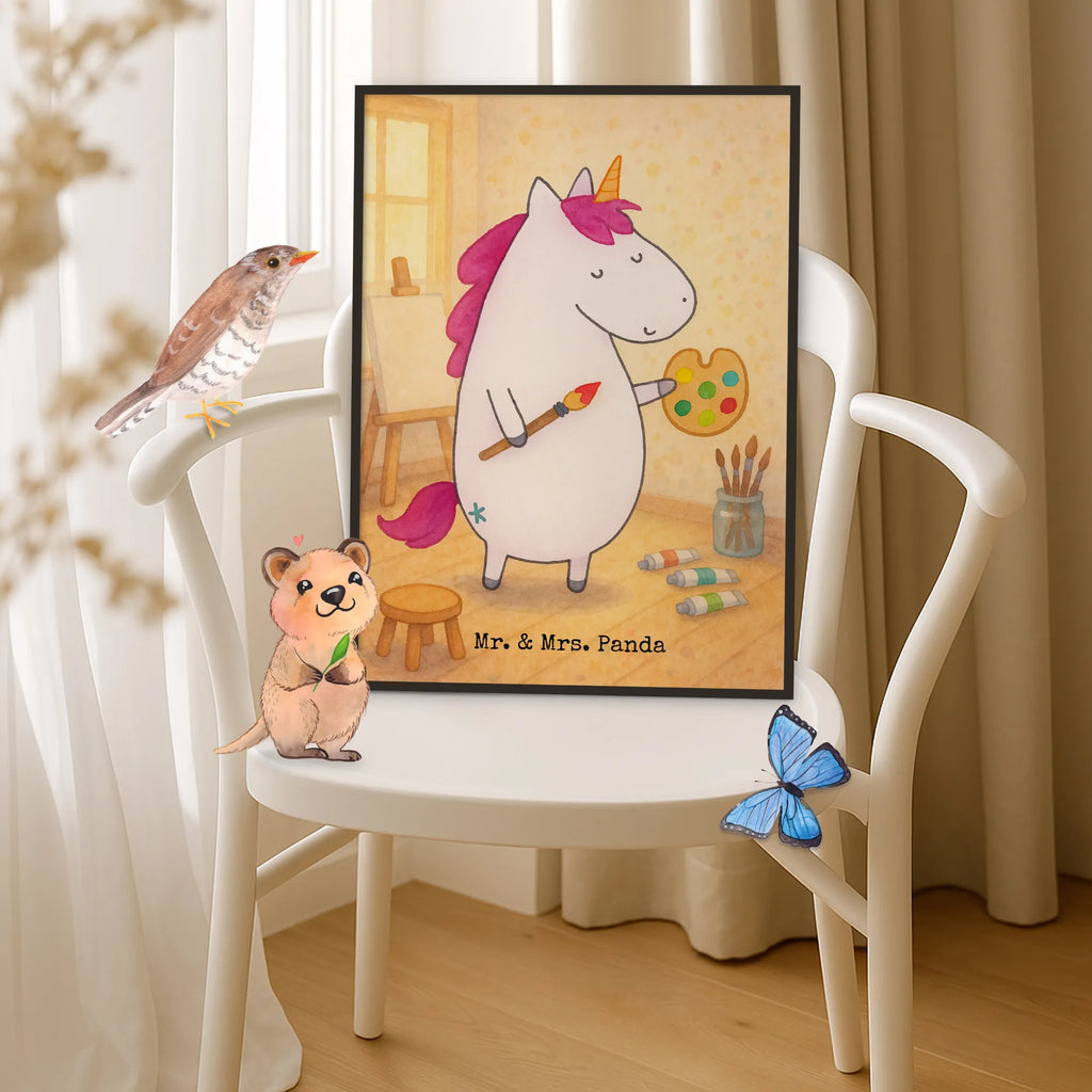 Poster unicorn Artist Design Handgemaltes Poster, Bild, Posterdruck, Wanddeko, Wandposter, Kinderposter, Wanddeko Bild, Kunstdruck, Küchenposter, Poster, Mr. & Mrs. Panda Poster, Raumdekoration, Wanddekoration, Designposter, Einhorn, Einhörner, Einhorn Deko, Unicorn, Farbe, Englisch, Maler, Künstler, Artist, Malen, Geschenk, Stift, Zeichnen, Welt, Pinsel