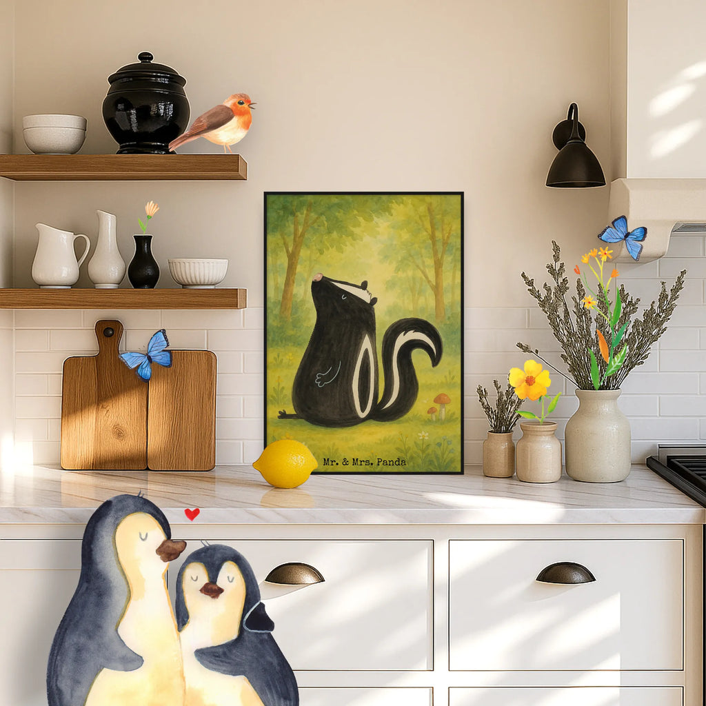 Poster Stinktier Sitzen Design Wanddekoration, Posterdruck, Handgemaltes Poster, Küchenposter, Wanddeko, Kunstdruck, Wanddeko Bild, Raumdekoration, Poster, Mr. & Mrs. Panda Poster, Kinderposter, Designposter, Bild, Wandposter, Stinktier, Skunk, Stinki, Besserwisser, Spruch, Büro, Raubtier, Stinker, Recht, Wildtier
