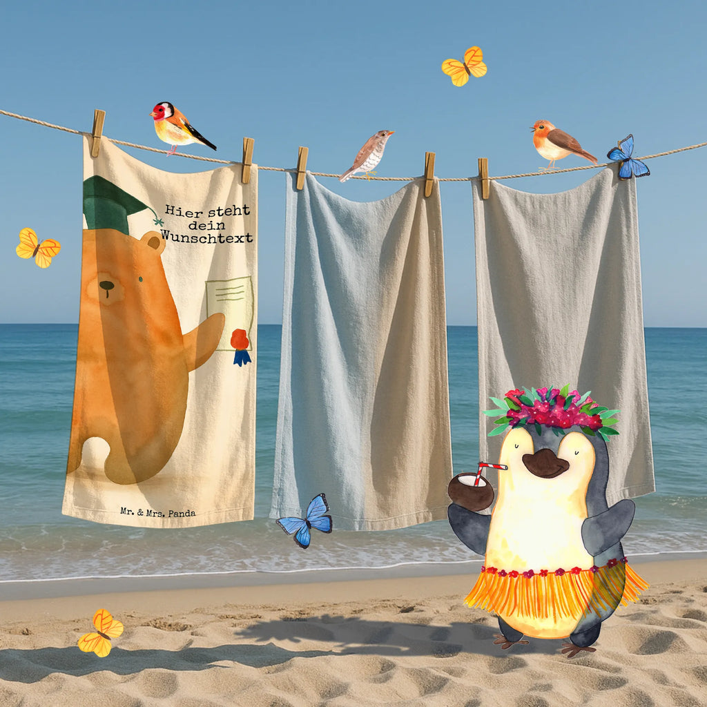 Personalized Bath Towel bear Test Design bear, teddy, teddy bear, cuddly toy, examination passed, examinations, degree, diploma, Abitur, certificate