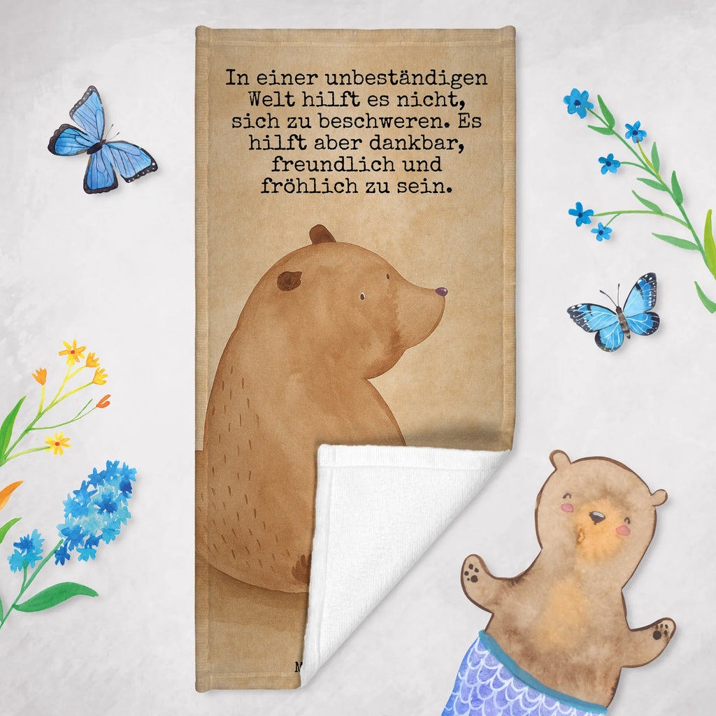 Badehandtuch Bär Schulterblick Design Duschtuch, Badetuch, Strandtuch, Saunatuch, Kinder Handtuch, Bär, Teddy, Teddybär, Selbstachtung, Weltansicht, Motivation, Bären, Bärenliebe, Weisheit