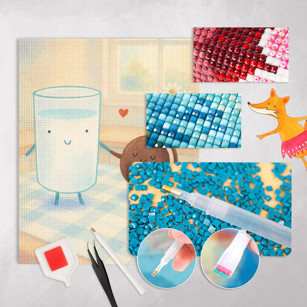 Diamond Painting milk biscuit Design small animals, cute, funny, cute animal motives, hand drawn, small world, funny sayings, good mood, happy, gifts, gift ideas, special gifts, animal lover, card, motif sweet, coffee, Milk, cookie, biscuit, invitation breakfast, cookies, romantic, perfect couple, milk
