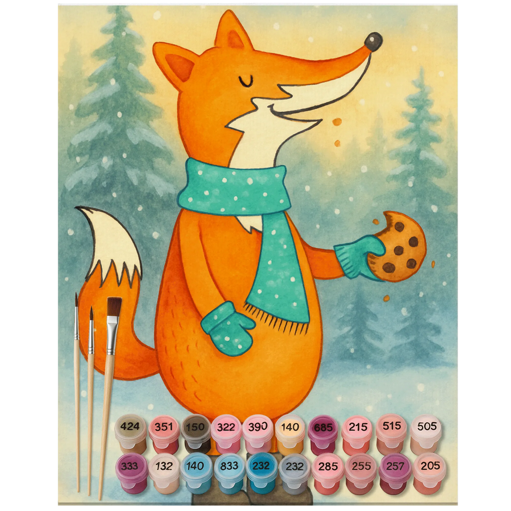 Paint by Numbers Fox biscuit Design Kunstwerk, Kreativität, Malen, DIY, Malen nach Zahlen, Künstler, Ausmalbild, Baseln, Bastelidee, Fuchs, Füchse, Backen Spruch, Winter, Weihnachtszeit, Kekse, Plätzchen, Liebe, Küche Deko
