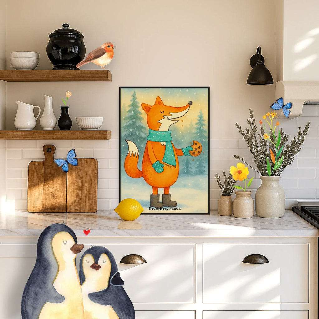 Poster Fox biscuit Design Mr. & Mrs. Panda Poster, Bild, Wanddekoration, Wanddeko, Handgemaltes Poster, Designposter, Küchenposter, Kinderposter, Wanddeko Bild, Posterdruck, Kunstdruck, Wandposter, Poster, Raumdekoration, Fuchs, Weihnachtszeit, Plätzchen, Backen Spruch, Küche Deko, Kekse, Liebe, Füchse, Winter