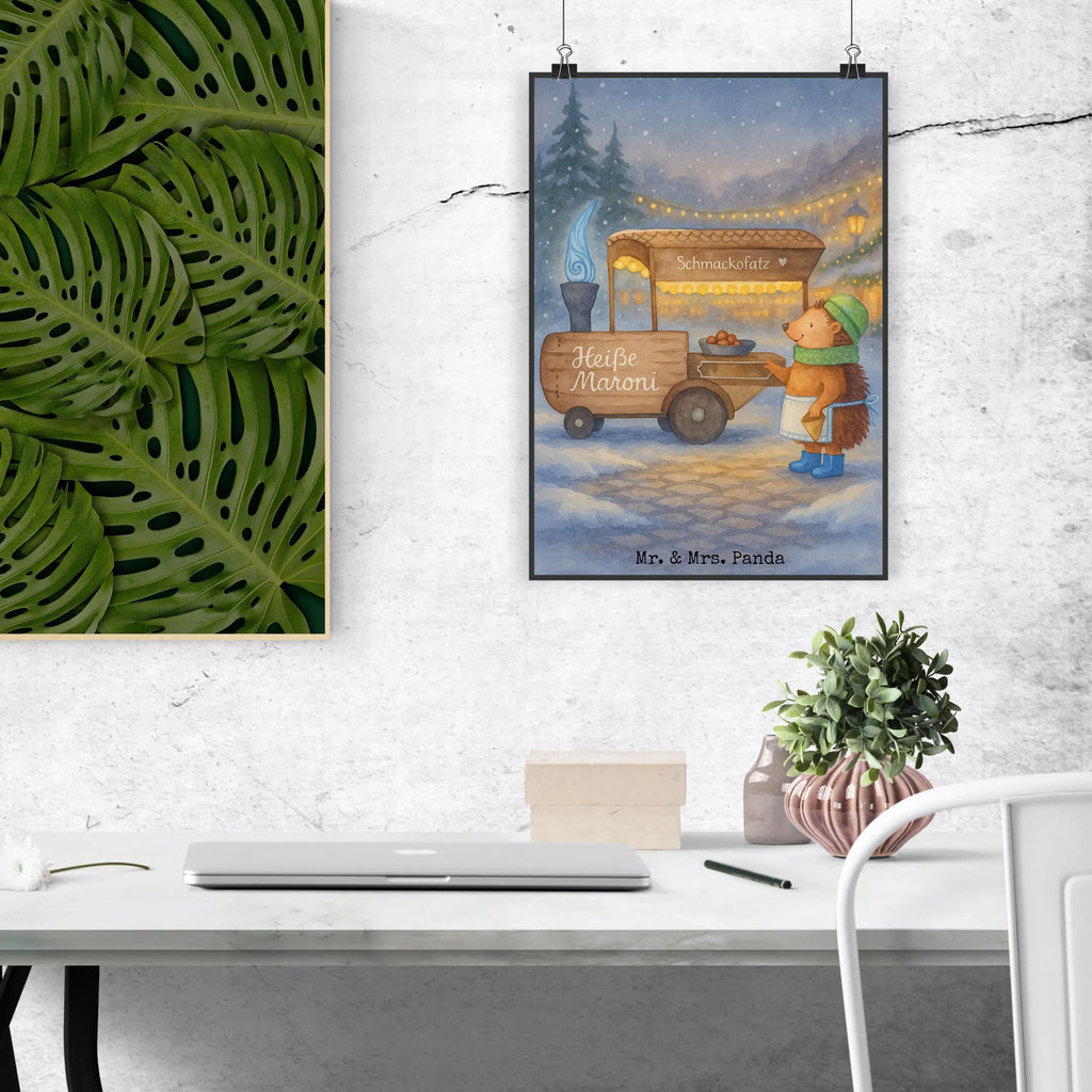 Poster hedgehog Chestnuts Design Winter, Christmas, Christmas time, snow