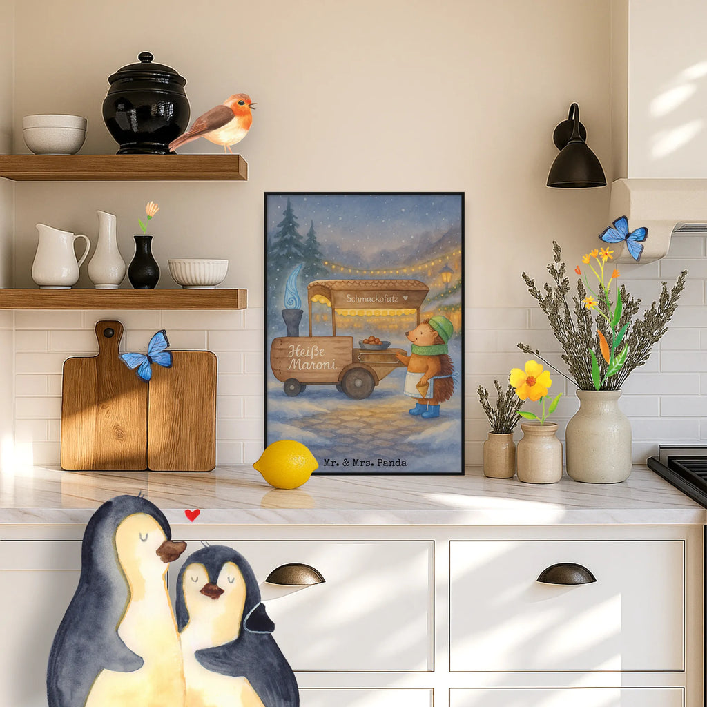 Poster hedgehog Chestnuts Design Winter, Christmas, Christmas time, snow